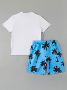 SHEIN 男童两件套泳衣，印花上衣搭配随机印花泳裤，休闲百搭，适合游泳、夏季度假、海滩、泳池、节日派对等场合。 - 彩色 - 查看 2