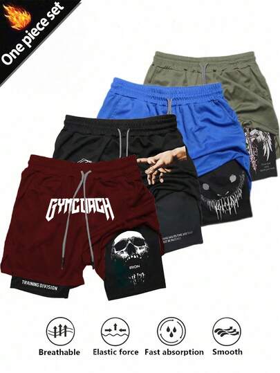 Manfinity Sport Corelite Men's Letter Print Drawstring Waist Casual Versatile Daily & Sports Shorts