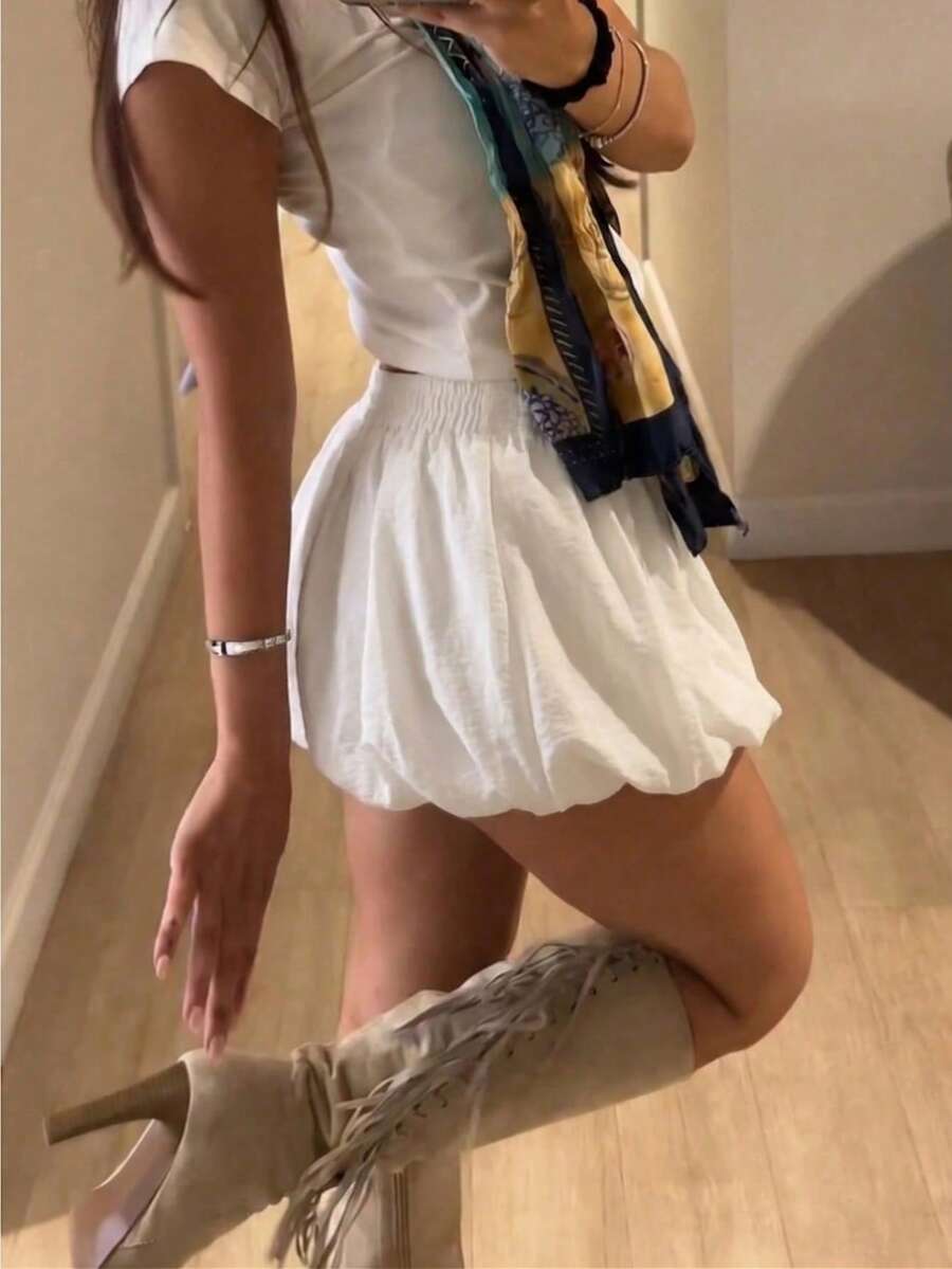 Rina Fox Váy xòe bồng bềnh phong cách đường phố tối giản mới cho mùa hè 2026, thích hợp cho việc đi làm. - trắng - Xem 1