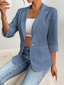 Franclia Áo blazer đơn sắc tối giản, thích hợp mặc thường ngày và đi làm, mùa xuân/hè. - Màu xanh bụi bặm - Xem 5