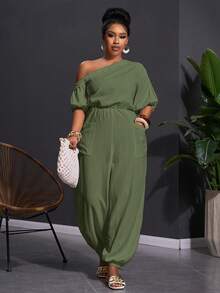 Slaydiva 2026春夏新款音乐节、复活节、圣帕特里克节、西部风、游牧风、生日派对、毕业典礼、学院风、学生装、日常休闲、基础款搭配、休闲、邮轮旅行、海滩、日光浴、热门单品、街头风、婚礼宾客波西米亚风、通勤、早午餐、极简基础款、Y2K街头甜美风、热销款、日常约会、机场轻薄短袖连体裤、大码连体裤 - 白色 - 軍綠色 - 查看 1