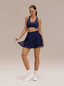 GLOWMODE FeatherFit™-Air Big Serves Lightweight Quick-Dry Double-Layered Built-In Shorts Pleated Mesh Mini Tennis Skirt Tennis Golf Pickleball - Dark Blue - View 7