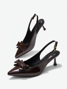 Eladyva Women's Fashion Elegant New Pointed Toe Sexy Mid-Heel Shoes, Party/Formal Dress Sandals, Glossy Patent Leather Design, Summer Kitten Heels, Available In Burgundy, Black, White, Red, 4th Of July Blue, Graceful High Heels - Brown - View 9