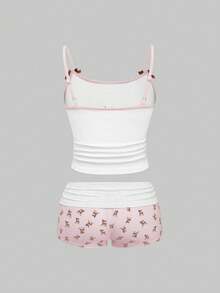 ROMWE J-Fashion 可爱小鹿刺绣蕾丝上衣搭配小鹿印花短裤 - 白色 - 查看 2