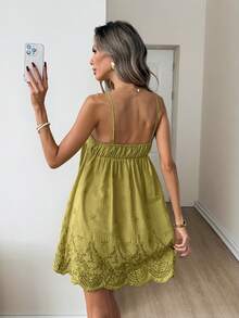 Easowa Đầm hai dây ngắn xếp ly kiểu dáng tối giản dành cho nữ, thích hợp cho các bữa tiệc và buổi gặp mặt. - màu xanh lá - Xem 2