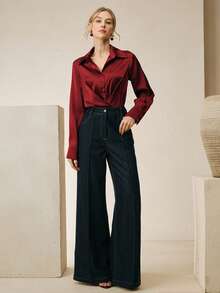 Anewsta Women's Fashionable Elegant Ruched Collar Bodysuit - Burgundy - View 7