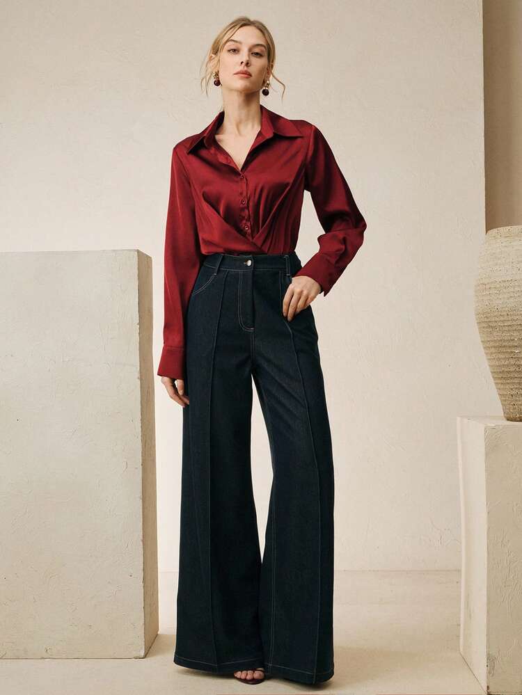 Women's Fashionable Elegant Ruched Collar Bodysuit