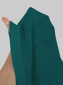 Linhara Plus Size Washed Cotton Cinched Waist Backpocket Button Decor Short Casual Top - Teal Blue - View 7