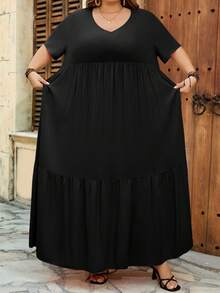 SHEIN CURVE+ Curve 尺码 US22 音乐节、海滨度假、波西米亚风长款沙滩度假连衣裙 波西米亚风夏季/乡村/海滩度假装/沙滩装/沙滩服饰 - 黑色 - 查看 4