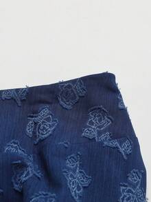 GlowEve CURVE Chân váy dự tiệc chất liệu denim họa tiết hoa hồng jacquard mới cho mùa xuân/hè, chân váy thường ngày cỡ lớn dành cho nữ, trang phục công sở. - Màu xanh lam - Xem 7