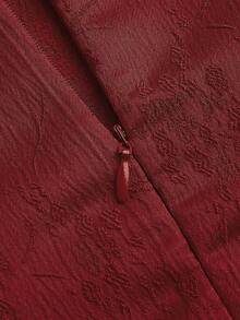 Franclia Vestido elegante de satén jacquard rojo con botones delanteros para celebración de Año Nuevo - Burdeos - Ver 7
