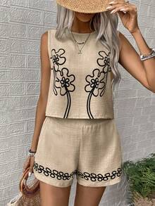 EMERY ROSE A Two Pieces Set Of Casual Summer Woven Vests For Women - Apricot - View 4