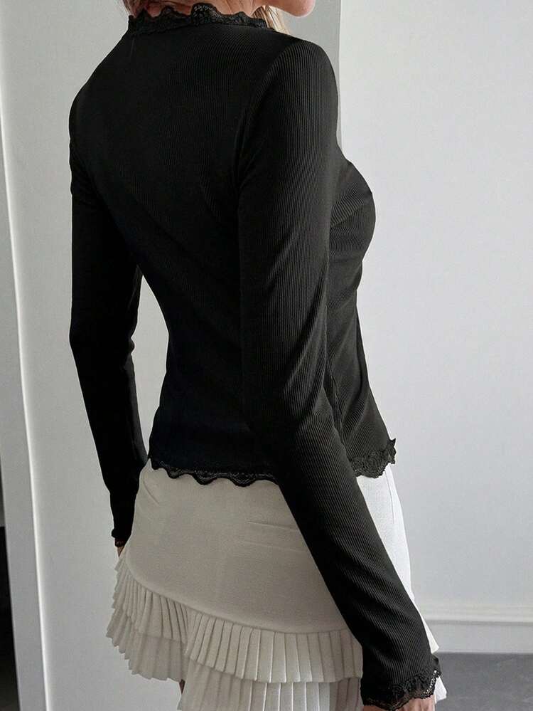 Women's Lace Frill Trim Fitted Cardigan