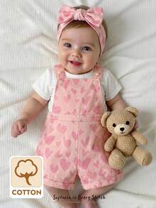 Cozy Pixies Pelele de tirantes con estampado de corazón para bebé niña, versátil y cómodo - Rosa - Ver 11