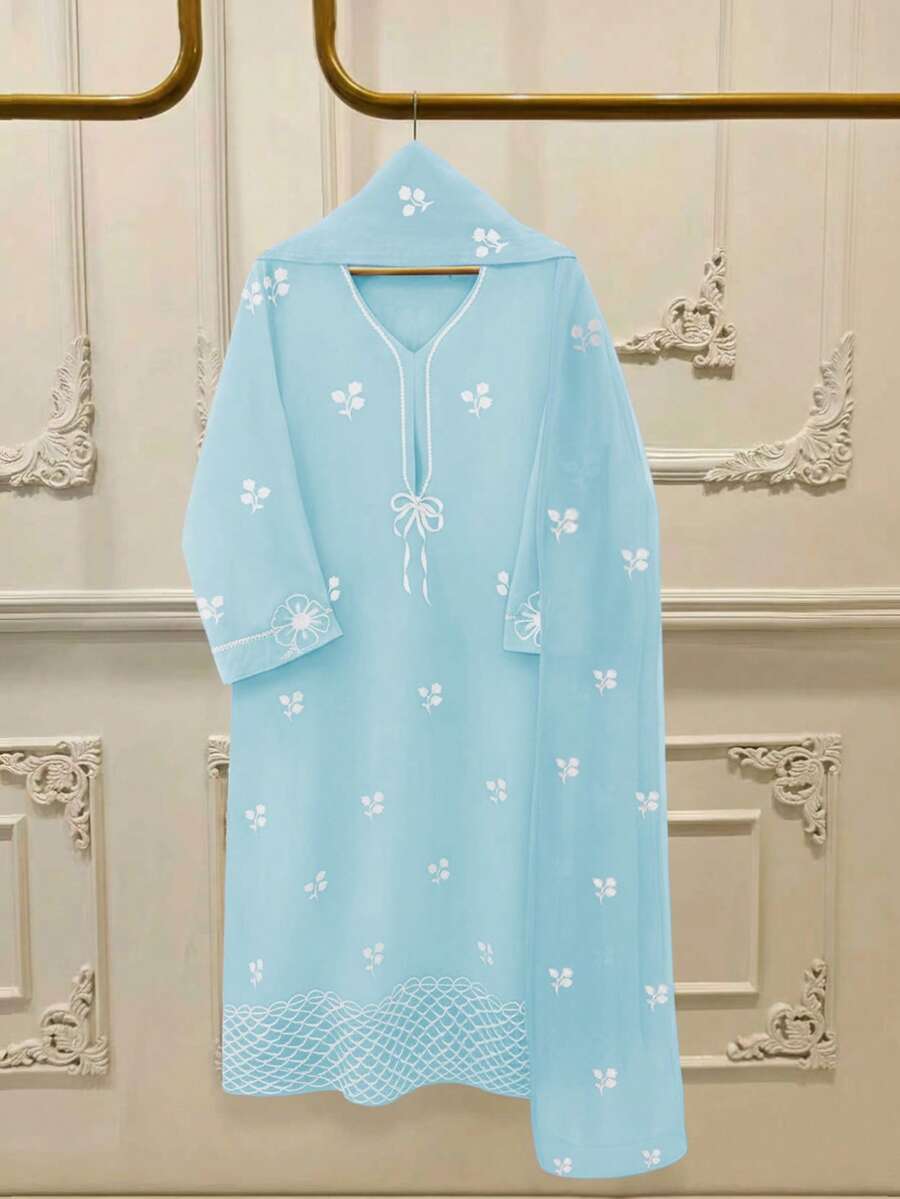 GlowEve New Spring/Summer Women's Fashion Casual Butterfly Print Long Sleeve Robe Dress With Matching Shawl, 2 Pieces Set - Multicolor - View 1