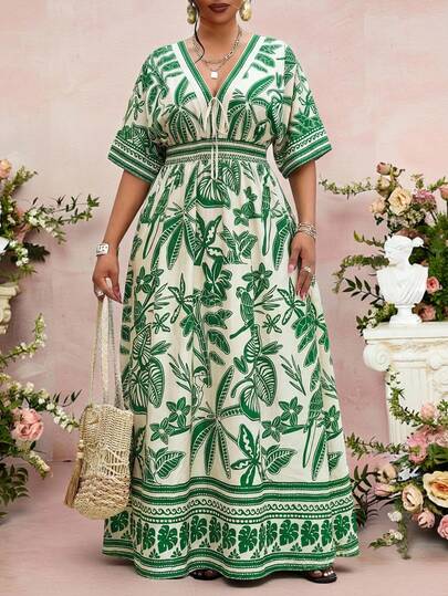 Fleurora Spring And Summer Casual Elegant Boho Casual Outing Beach Green Woven V Neck Batwing Sleeve Lace Up Long Short Sleeve Plus Size Dresses Green Dress Vacation Outfits Women Holiday Outfits For Women Dresses For Holiday Holiday Dresses Casual Dresses For Women Casual Dresses Beach Dresses Summer Dresses Summer Outfits For Women Summer Dresses For Women Plus Size Women Palm Tree Print Sleeveless Elegant Dress Plus Size Summer Dresses For Women Picnic Dresses For Women Plus Size Resort Wear