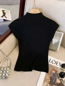 Resyla Women's Solid Color V-Neck Knit Casual Ribbed Pullover Sweater - Black - View 2