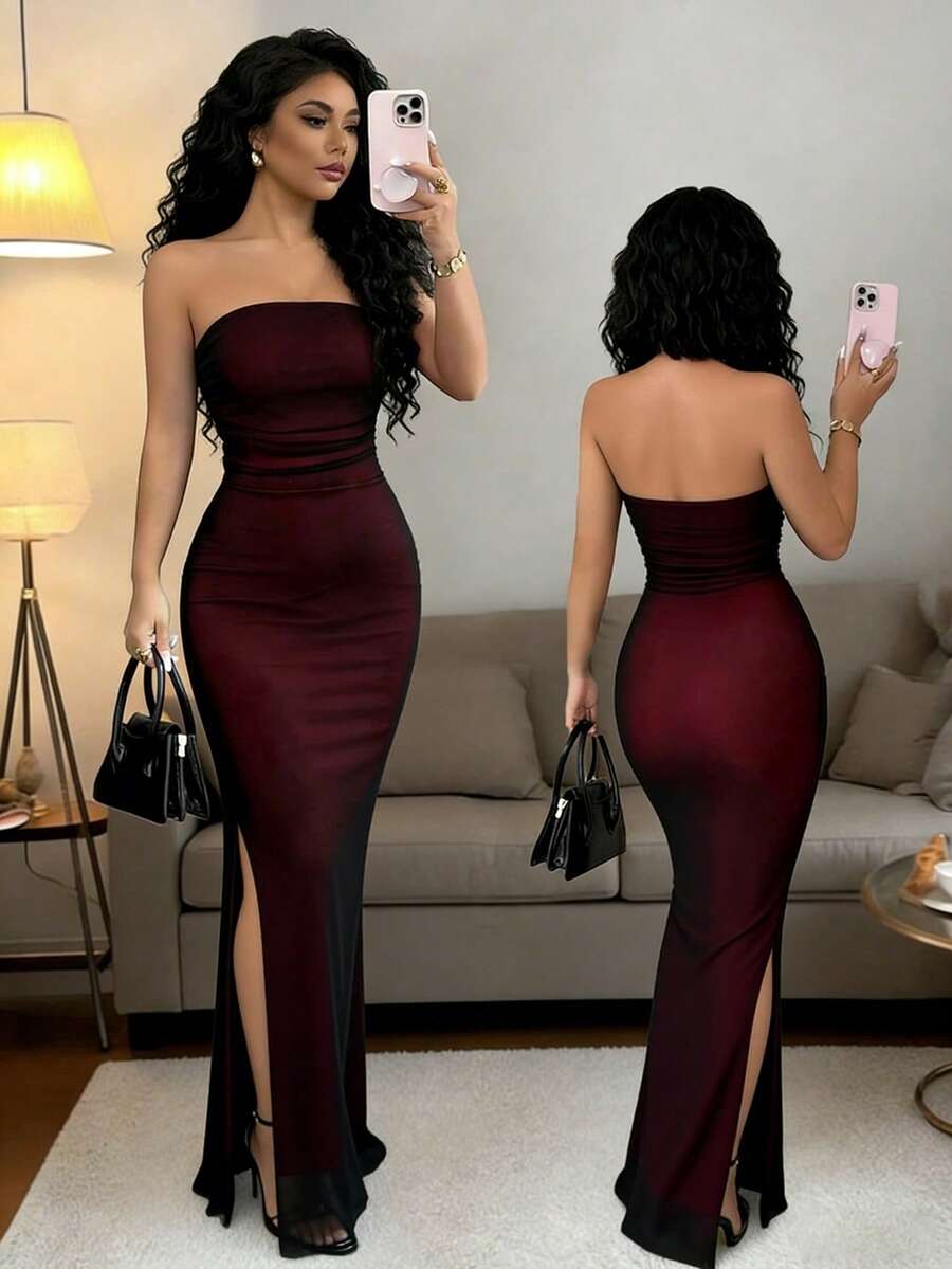 Rafferiza Đầm ôm sát gợi cảm không dây vai, đầm không dây vai tôn dáng cho kỳ nghỉ, đầm thời trang giúp thon gọn vóc dáng. - Đỏ - Xem 1