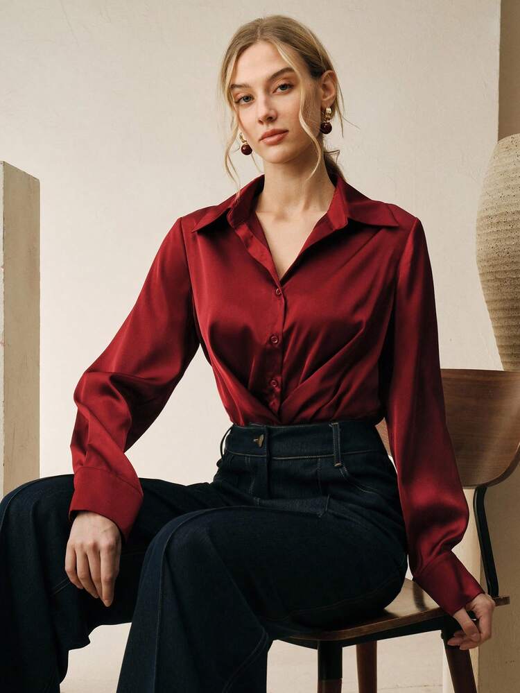Women's Fashionable Elegant Ruched Collar Bodysuit