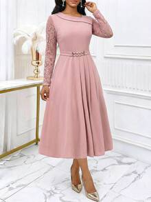 SHEIN Lady Đầm dự tiệc cho nữ, đầm đi nghỉ mát, đầm mùa hè, đầm cho quý cô, đầm hè, đầm mùa hè cho nữ, đầm hè cho phụ nữ - Hồng - Xem 6