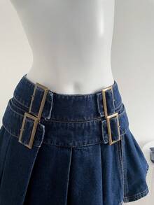 Elamini Women's Solid Color Minimalist Casual Denim Shorts - Blue - View 6