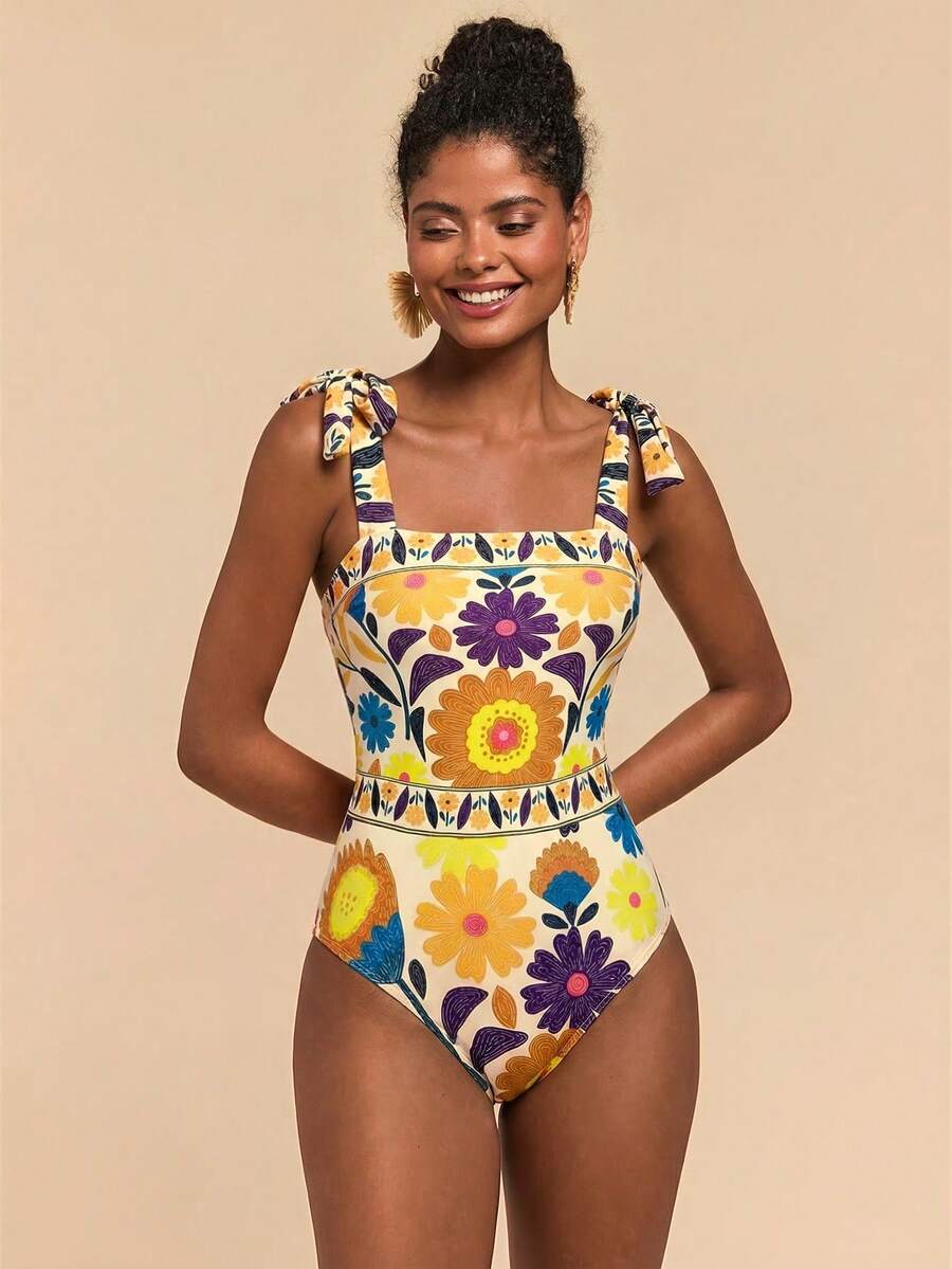 Travachic Women's Colorful Floral Print Camisole Jumpsuit - Yellow - View 1