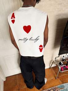 PAVTROS Áo tank top nam cổ tròn in hình chữ cái và quân bài, kiểu dáng thường ngày. - trắng - Xem 4