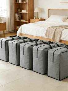 1 pieza Bolsa de almacenamiento grande plegable de tela con asas para edredones, ropa y artículos de temporada, solución de almacenamiento portátil a prueba de agua y polvo para el hogar, viajes y mudanzas, caja de almacenamiento con cremallera de capacidad extra grande como alternativa - Gris - Ver 2