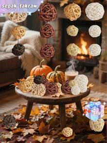 15pcs-Mixed Color Wicker Rattan Balls - Decorative Orbs Natural Spheres Craft DIY, Wedding Decoration, Christmas Tree, House Ornaments Vase Filler - 5Colors Assorted,45mm,Black,Grey,Brown And White,Black,Large Wicker Rattan Balls - Mix 5colours Decorative Balls For Bowls, Vase Fillers, Coffee Table Decorations, Wedding Party Centrepieces Decorative Confetti,3cm/4cm/5cm - 彩色 - 查看 3