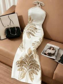 Franclia 女士撞色印花休闲无袖连衣裙 - 白色 - 查看 8