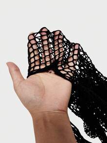 WENEZON 男士纯色圆领镂空性感百搭日常长袖连体衣 - 黑色 - 查看 12