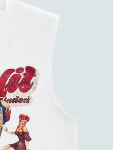 Modcrash YUNCHIC - 男士休闲无袖背心，夏季轻便运动服，创意复古图案，圆领弹力打底衫，透气吸湿，健身训练外套及叠穿 - 白色 - 查看 5