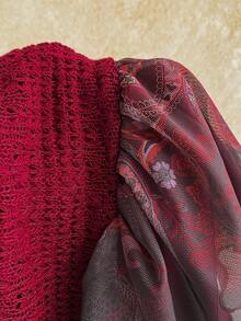 Soleia Set Atasan Halter Berpotongan Motif Kacang Mete dan Rok Mini untuk Liburan Wanita - Burgundy - View 8