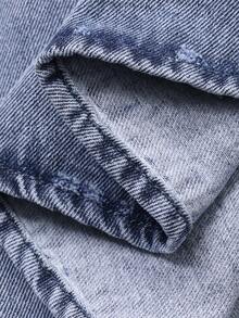 DAZY Áo sơ mi denim dài tay cổ bẻ thêu hoa dành cho nữ, kiểu dáng thường ngày. - Màu xanh lam - Xem 9