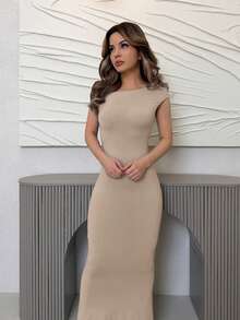 Jemour Ropa de verano, atuendos para citas diarias y viajes, atuendos para fiestas, ropa interior elegante para mujeres, atuendos para salir, vestido de cola de pez asimétrico con hombros caídos extralargo, atuendos de club para mujeres, atuendos para citas, vestidos de banquete - Gris Claro - Ver 4
