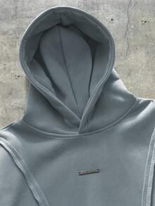 AXEPEAK 休闲连帽衫，采用解构弧形拼接设计 - 藍色 - 查看 4