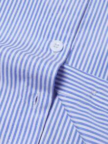 GlowEve Women's Summer Casual Vacation Striped Floral Embroidery Ruffle Armhole Blouse - Blue - View 4