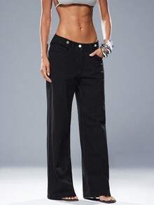 Denimoi Quần jeans ống đứng cạp xếp ly, phong cách đường phố thời trang, quần jeans ống đứng cá tính. - màu đen - Xem 5