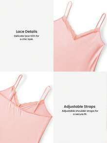 LUVLETTE Sweet Romantic Light Pink Satin Nightgown - Lace-Trimmed Camisole Sleep Dress Charming Romantic Lounge Wear Sexy Lingerie Slip Dress Pyjama - Pink - View 4