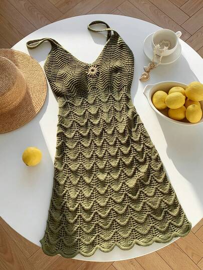 Comfortcana Women's Sexy Knitted Texture Bandeau Dress, Suitable For Evening Party, Date, Beach, Summer Vacation, Bohemian Style Holiday, Music Festival, Autumn/Winter Seashell Dress Summer Dress Sun Pattern Dress Olive Dress Sea Shell Dress