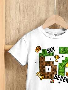 SHEIN Áo thun nam trẻ tuổi phong cách tối giản Y2K, kiểu dáng nghỉ mát, in hình số 67, kiểu thể thao, cổ tròn, tay ngắn, rộng rãi thoải mái, thích hợp cho mùa xuân và mùa hè. - Nhiều màu - Xem 4
