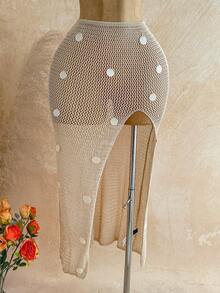 Soleia 女士纯色露背吊带上衣和高开衩半裙两件套，饰有串珠装饰 - 彩色 - 查看 3