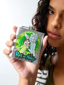 Rick and Morty X SHEIN 6盎司便携式不锈钢酒壶，迷你便携，适合露营户外使用 - 銀色 - 查看 2