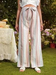 SHEIN Maternity Casual Striped Wide-Leg Pants - Multicolor - View 3