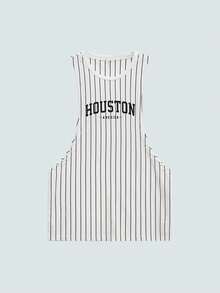 Open Phase 男士条纹字母图案无袖背心，适合锐舞派对、外出游玩，也可作为送给男友的礼物 - 白色 - 查看 1