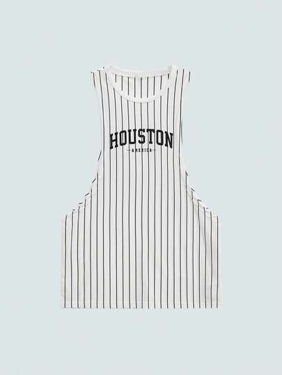 Open Phase Męski bezrękawnik w paski i nadruk z literami, idealny na imprezę, wyjście, prezent dla chłopaka