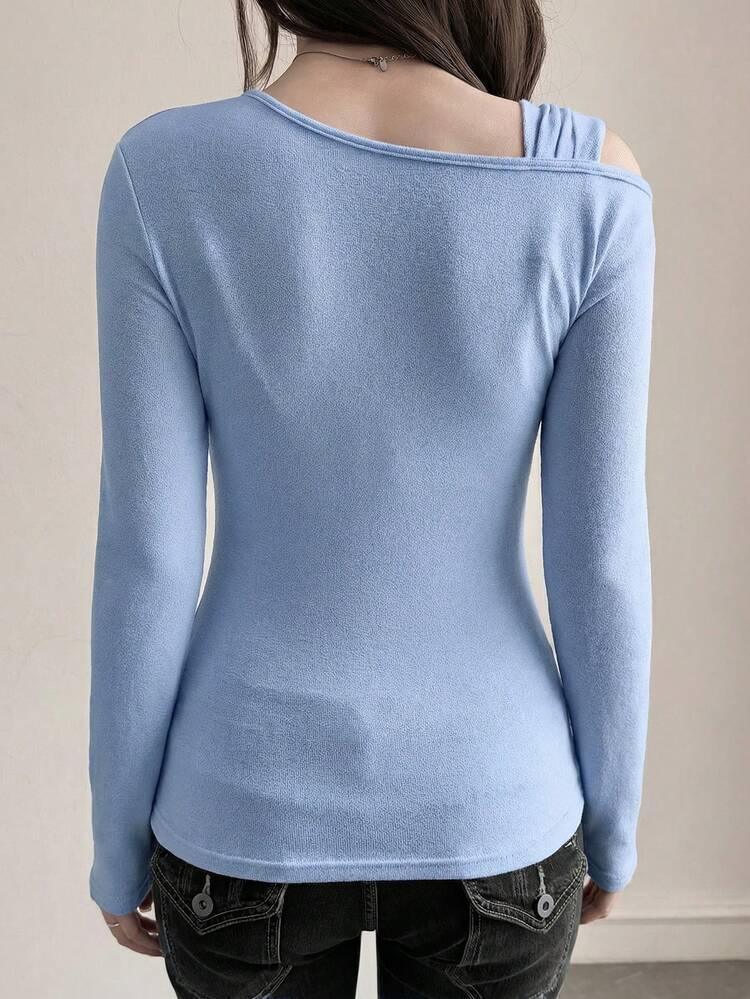 Women's Elegant 2 In 1 Splice Shoulder Long Sleeve T-Shirt, Slim Fit, Suitable For Spring And Summer
