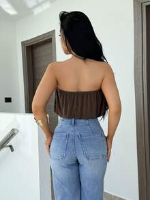 Vassilux Women's Sexy Strapless Scoop Neck Solid Color Camisole - Brown - View 2