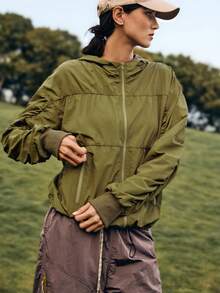 Medorelle 女士休闲度假连帽长袖拉链外套，带口袋，时尚设计，常规版型外套 - 軍綠色 - 查看 6