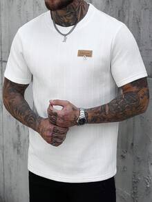Manfinity Homme 男士圆领休闲日常短袖T恤 - 米色 - 查看 3
